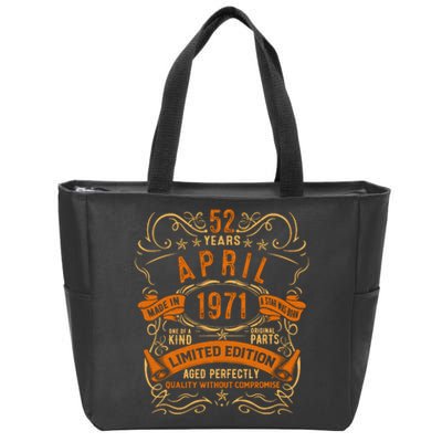 Vintage 52th Birthday April 1971 Birthday Zip Tote Bag