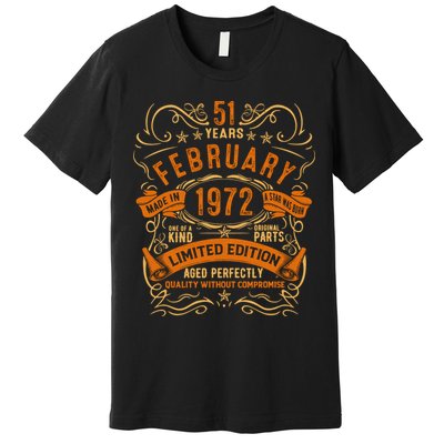 Vintage 51th Birthday February 1972 Birthday Premium T-Shirt