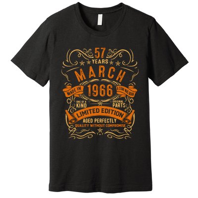 Vintage 57th Birthday March 1966 Birthday Premium T-Shirt