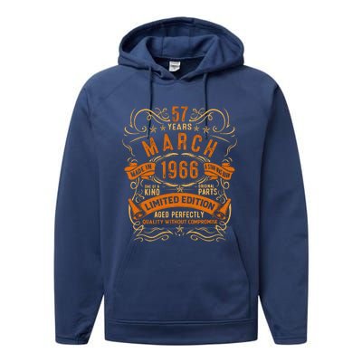 Vintage 57th Birthday March 1966 Birthday Performance Fleece Hoodie