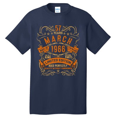 Vintage 57th Birthday March 1966 Birthday Tall T-Shirt