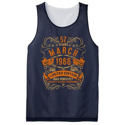 Vintage 57th Birthday March 1966 Birthday Mesh Reversible Basketball Jersey Tank