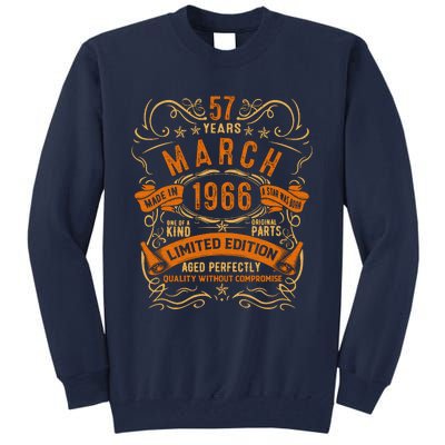 Vintage 57th Birthday March 1966 Birthday Tall Sweatshirt