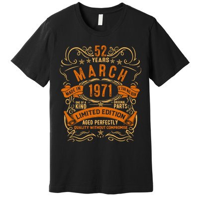 Vintage 52th Birthday March 1971 Birthday Premium T-Shirt