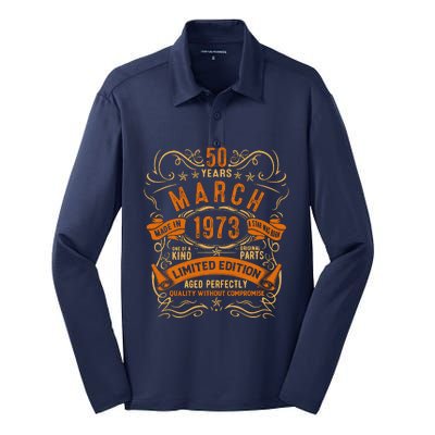 Vintage 50th Birthday March 1973 Birthday Silk Touch Performance Long Sleeve Polo