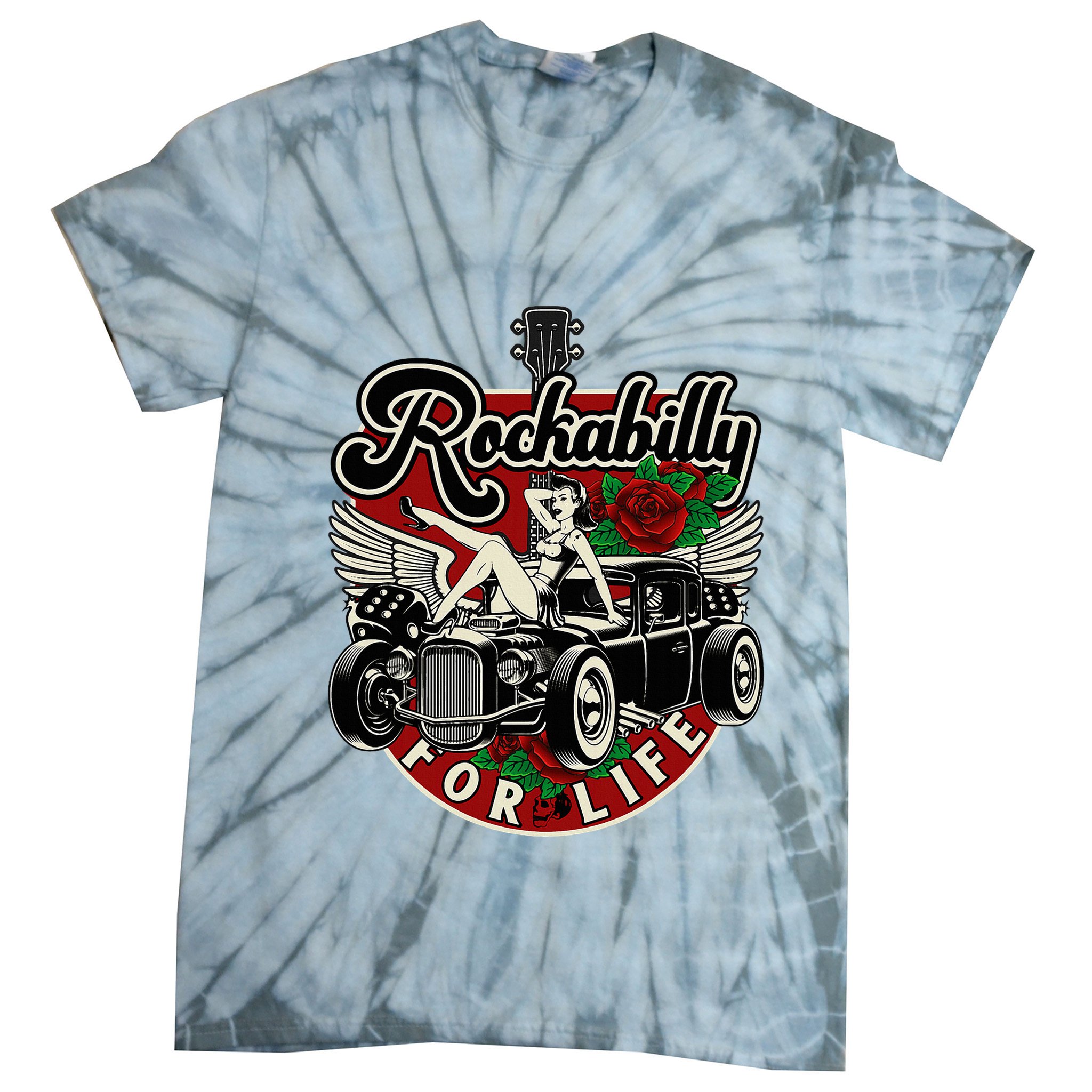Vintage 50s Rnr Design Rockabilly For Life Tie-Dye T-Shirt