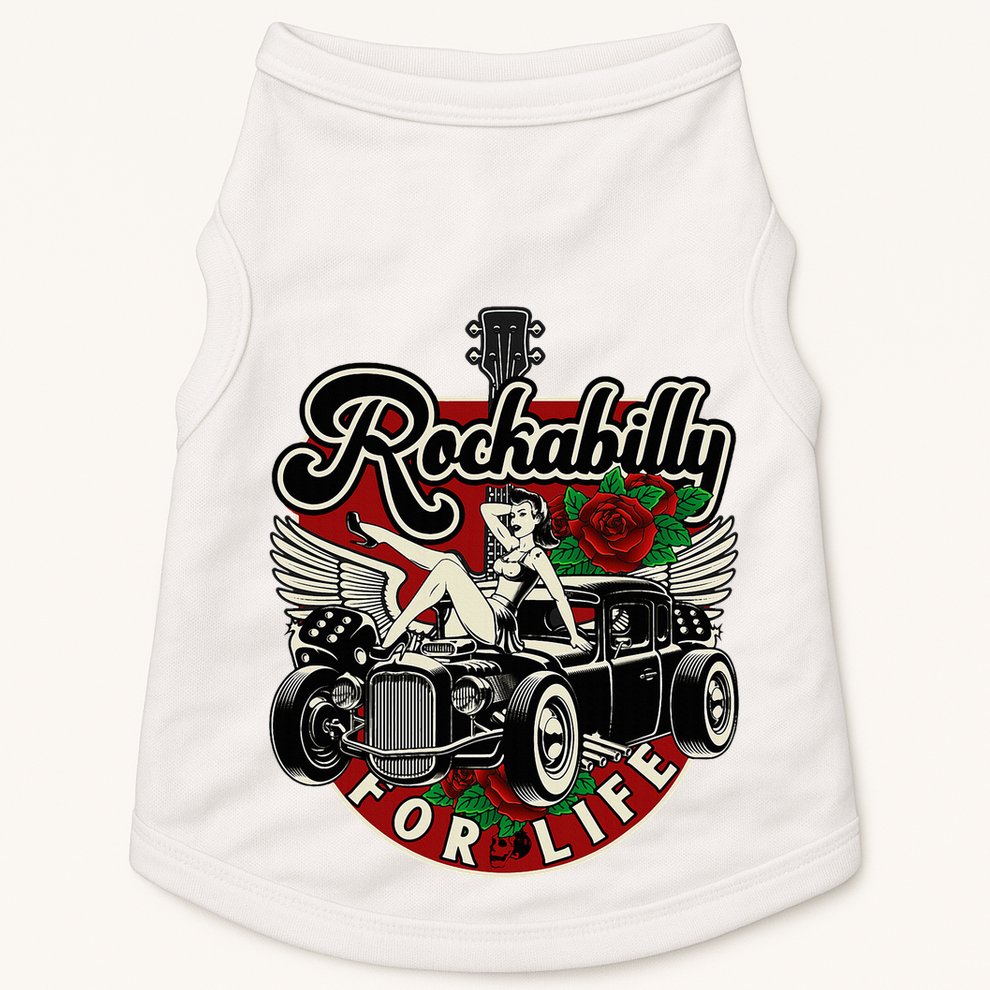 Vintage 50s Rnr Design Rockabilly For Life Doggie Tank
