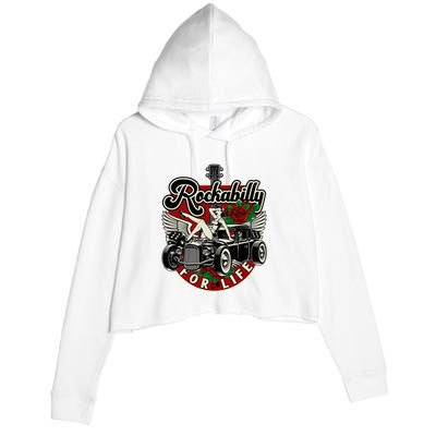 Vintage 50s Rnr Design Rockabilly For Life Crop Fleece Hoodie