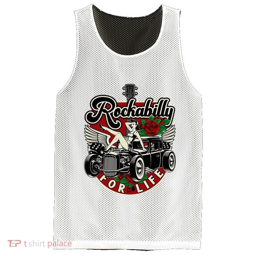 Vintage 50s Rnr Design Rockabilly For Life Mesh Reversible Basketball Jersey Tank