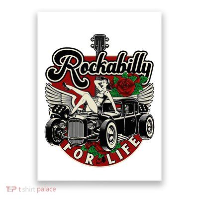 Vintage 50s Rnr Design Rockabilly For Life Poster