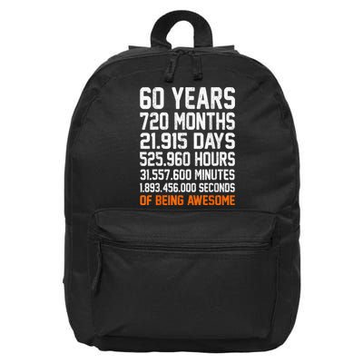 Vintage 60th Birthday Gifts 60 Years Old Anniversary Awesome 16 in Basic Backpack