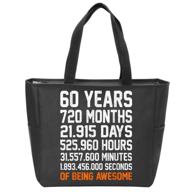 Vintage 60th Birthday Gifts 60 Years Old Anniversary Awesome Zip Tote Bag