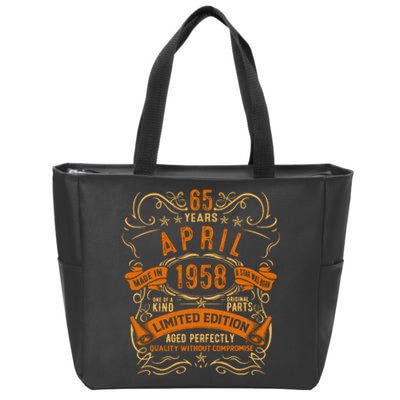 Vintage 65th Birthday April 1958 Birthday Zip Tote Bag