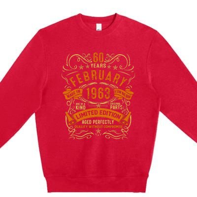 Vintage 60th Birthday February 1963 Birthday Premium Crewneck Sweatshirt