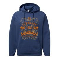 Vintage 60th Birthday February 1963 Birthday Performance Fleece Hoodie