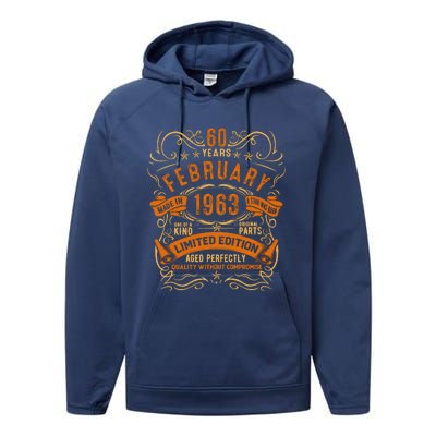 Vintage 60th Birthday February 1963 Birthday Performance Fleece Hoodie