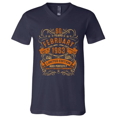 Vintage 60th Birthday February 1963 Birthday V-Neck T-Shirt