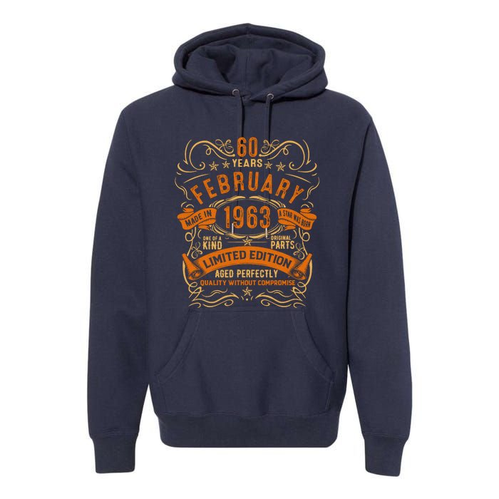 Vintage 60th Birthday February 1963 Birthday Premium Hoodie