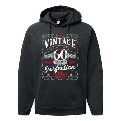 Vintage 60th Birthday 1963 Aged to Perfection Born in 60s Performance Fleece Hoodie