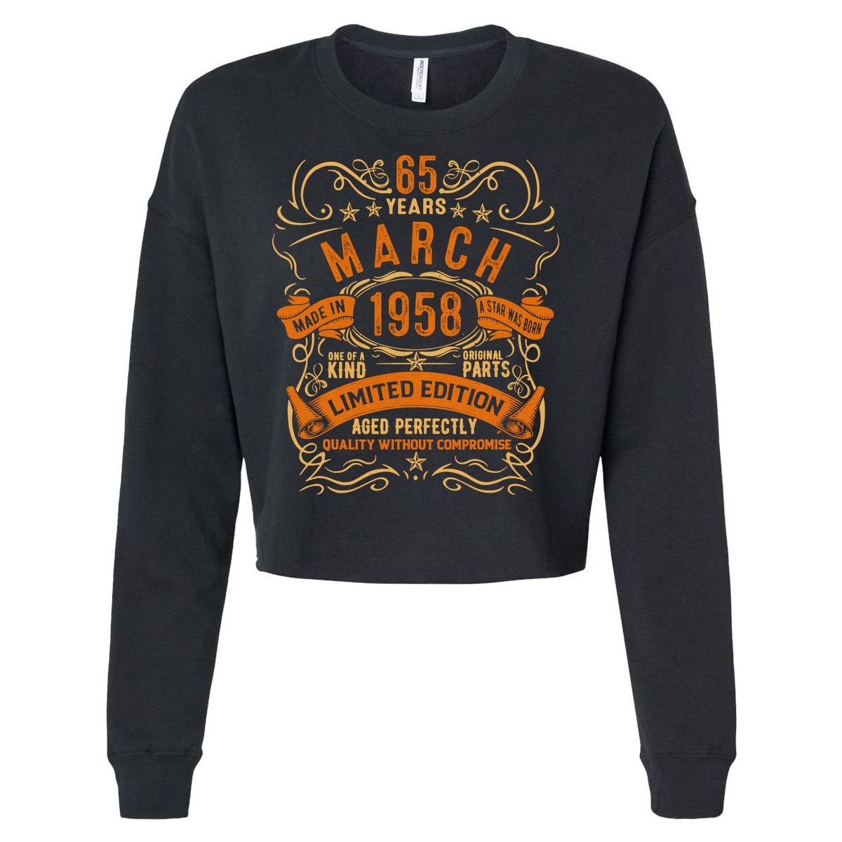 Vintage 65th Birthday March 1958 Birthday Cropped Pullover Crew