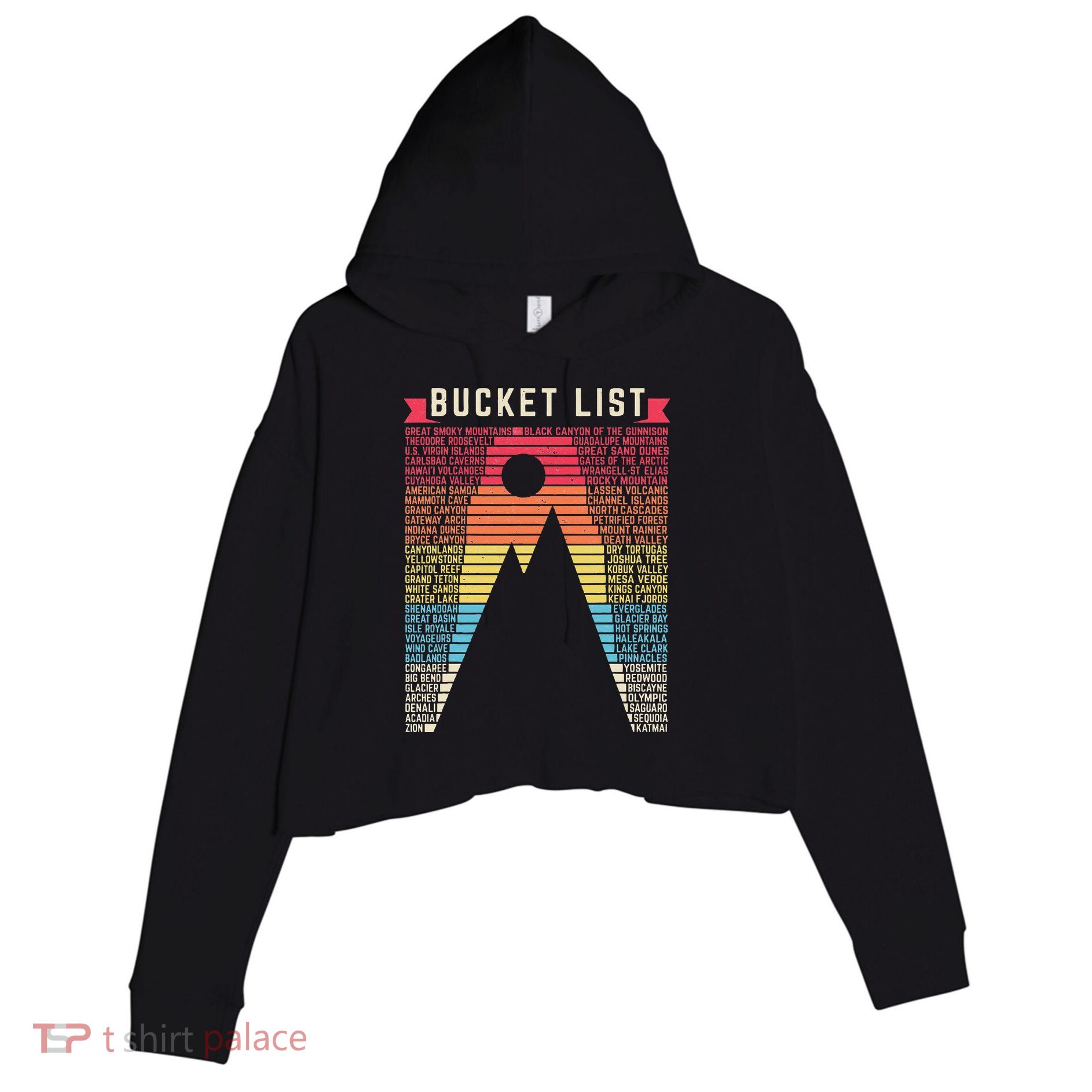 Vintage 62 US National Parks Scratch off Bucket list Travel Crop Fleece Hoodie