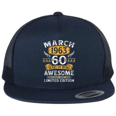 Vintage 60 Year Old Gift 60th Birthday For March 1963 Flat Bill Trucker Hat