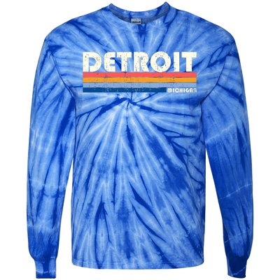 Vintage 70s 80s Style Detroit Mi Great Gift Tie-Dye Long Sleeve Shirt