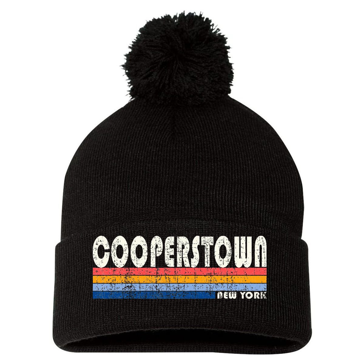 Vintage 70s 80s Style Cooperstown Pom Pom 12in Knit Beanie