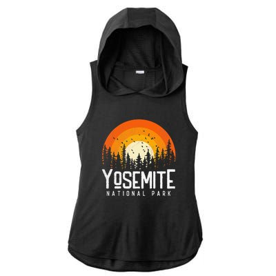 Vintage 70s 80s Yosemite US National Park Retro Style Ladies PosiCharge Tri-Blend Wicking Draft Hoodie Tank