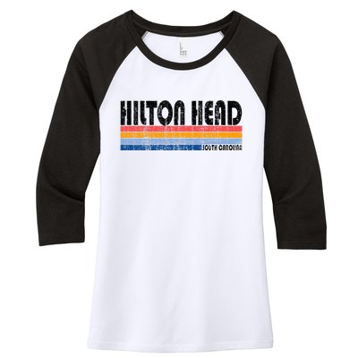 Vintage 70s 80s Style Hilton Head South Carolina Women's Tri-Blend 3/4-Sleeve Raglan Shirt