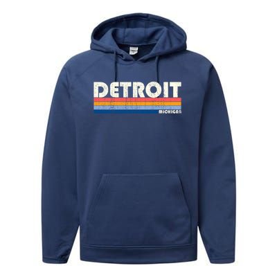 Vintage 70s 80s Style Detroit Mi Great Gift Performance Fleece Hoodie