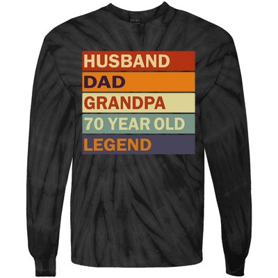 Vintage 70th Birthday Saying For 70 Year Old Dad And Grandpa Tie-Dye Long Sleeve Shirt