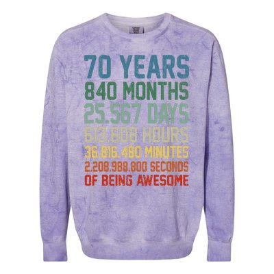 Vintage 70th Birthday 70 Years Old Being Awesome Anniversary Colorblast Crewneck Sweatshirt