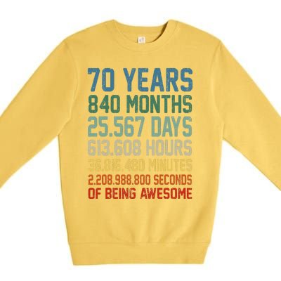 Vintage 70th Birthday 70 Years Old Being Awesome Anniversary Premium Crewneck Sweatshirt