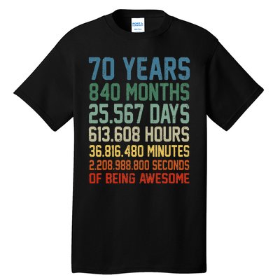 Vintage 70th Birthday 70 Years Old Being Awesome Anniversary Tall T-Shirt