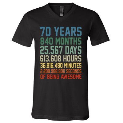 Vintage 70th Birthday 70 Years Old Being Awesome Anniversary V-Neck T-Shirt