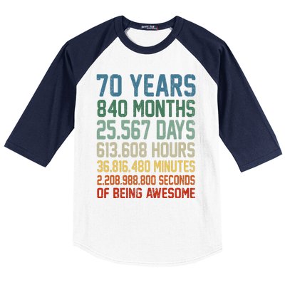 Vintage 70th Birthday 70 Years Old Being Awesome Anniversary Baseball Sleeve Shirt