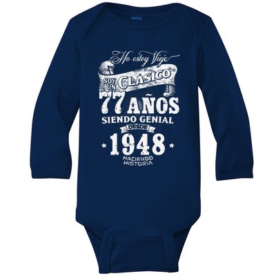 Vintage 77th Birthday Funny 1948 77 Birthday Spanish Baby Long Sleeve Bodysuit