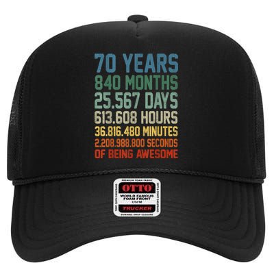 Vintage 70th Birthday 70 Years Old Being Awesome Anniversary High Crown Mesh Back Trucker Hat