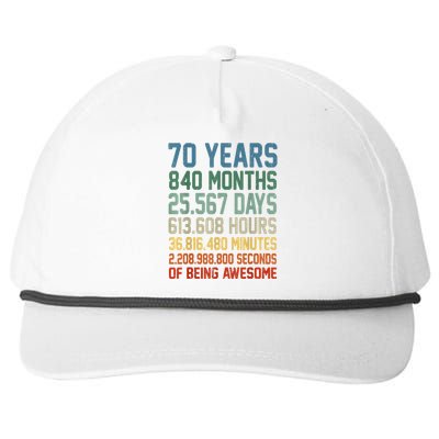 Vintage 70th Birthday 70 Years Old Being Awesome Anniversary Snapback Five-Panel Rope Hat