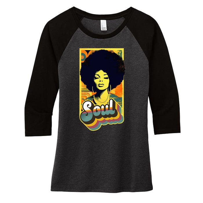 Vintage 70s Funk Afro Soul Women's Tri-Blend 3/4-Sleeve Raglan Shirt