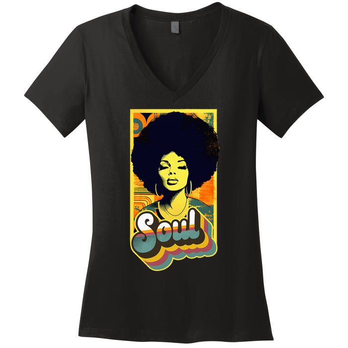 Vintage 70s Funk Afro Soul Women's V-Neck T-Shirt