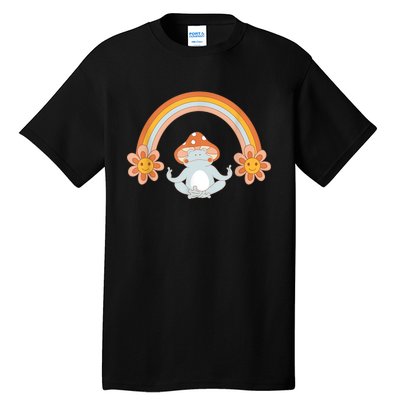 Vintage 70s Happy Hippy Meditating Frog Rainbow Graphic Tall T-Shirt