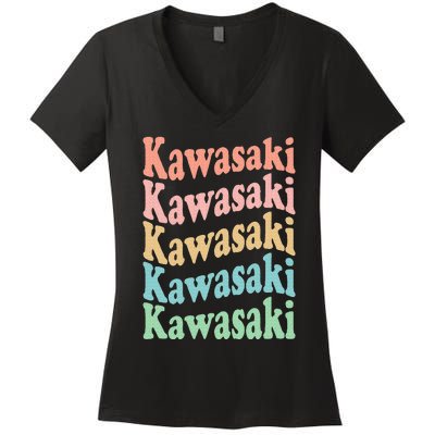 Vintage 70's Japan Hippie City Retro Kawasaki Women's V-Neck T-Shirt