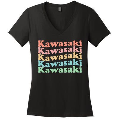 Vintage 70S Japan Hippie City Retro Kawasaki Women's V-Neck T-Shirt