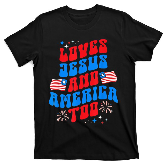 Vintage 70s Retro Loves Jesus and America Too T-Shirt