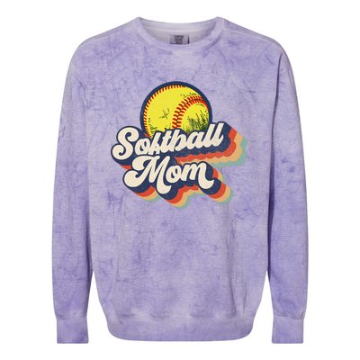 Vintage 70s Style Design Softball Mom Colorblast Crewneck Sweatshirt