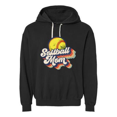 Vintage 70s Style Design Softball Mom Garment-Dyed Fleece Hoodie