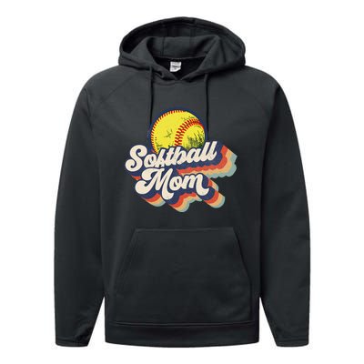 Vintage 70s Style Design Softball Mom Performance Fleece Hoodie