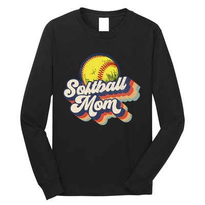 Vintage 70s Style Design Softball Mom Long Sleeve Shirt